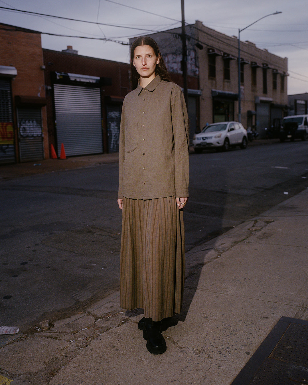uneven pleat skirt, linen crepe