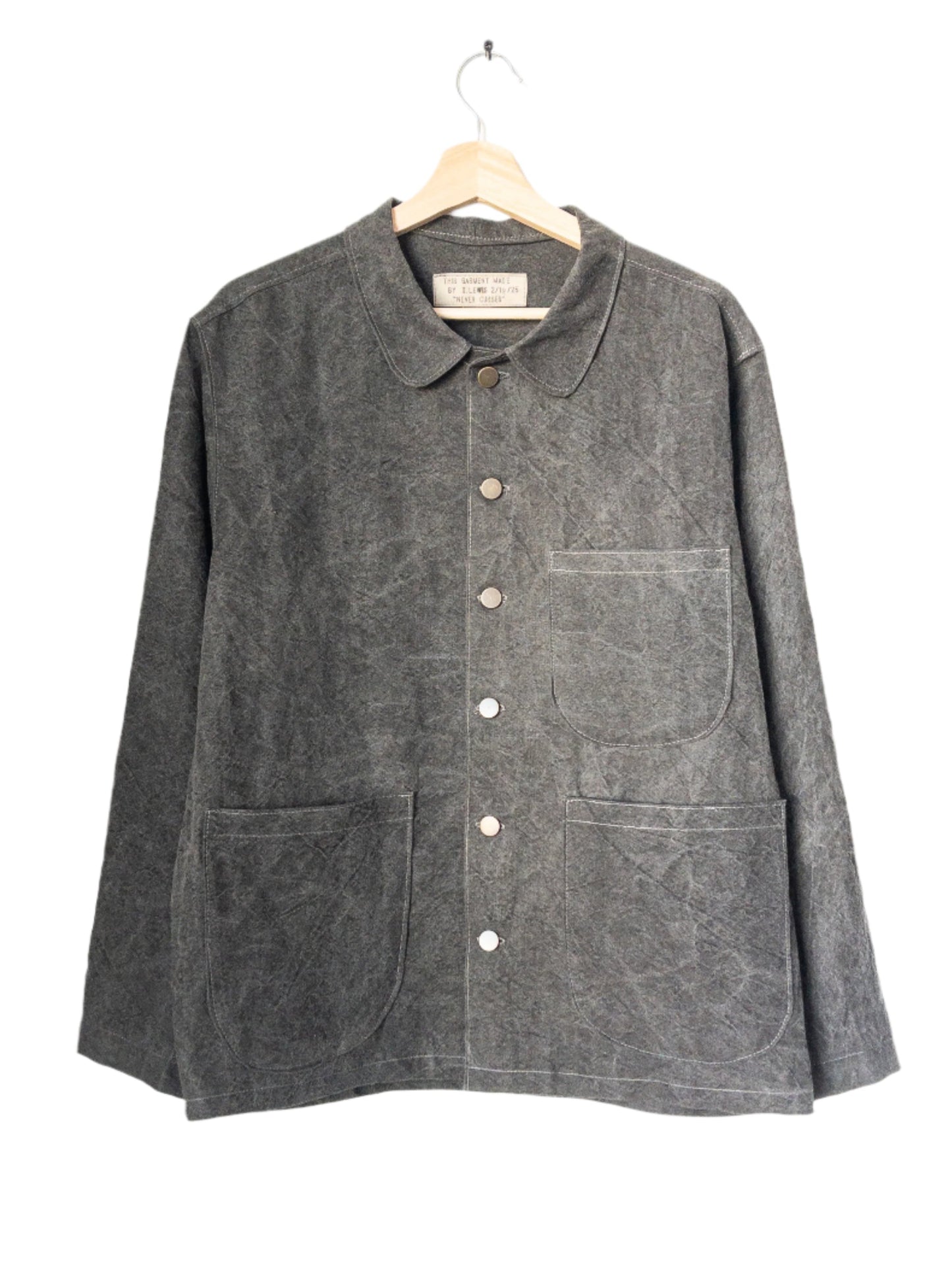 shell coat, linen/washi blend dyed with binchotan charcoal