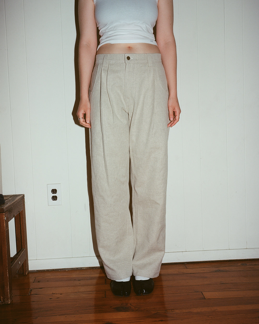 double pleat trousers, hemp/cotton/yak wool canvas