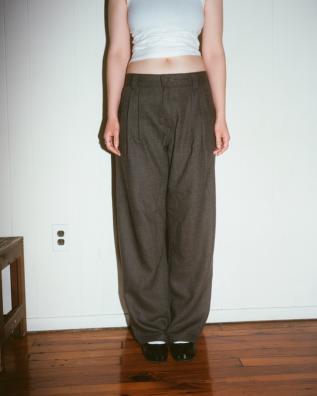 double pleat trousers, wool tweed suiting