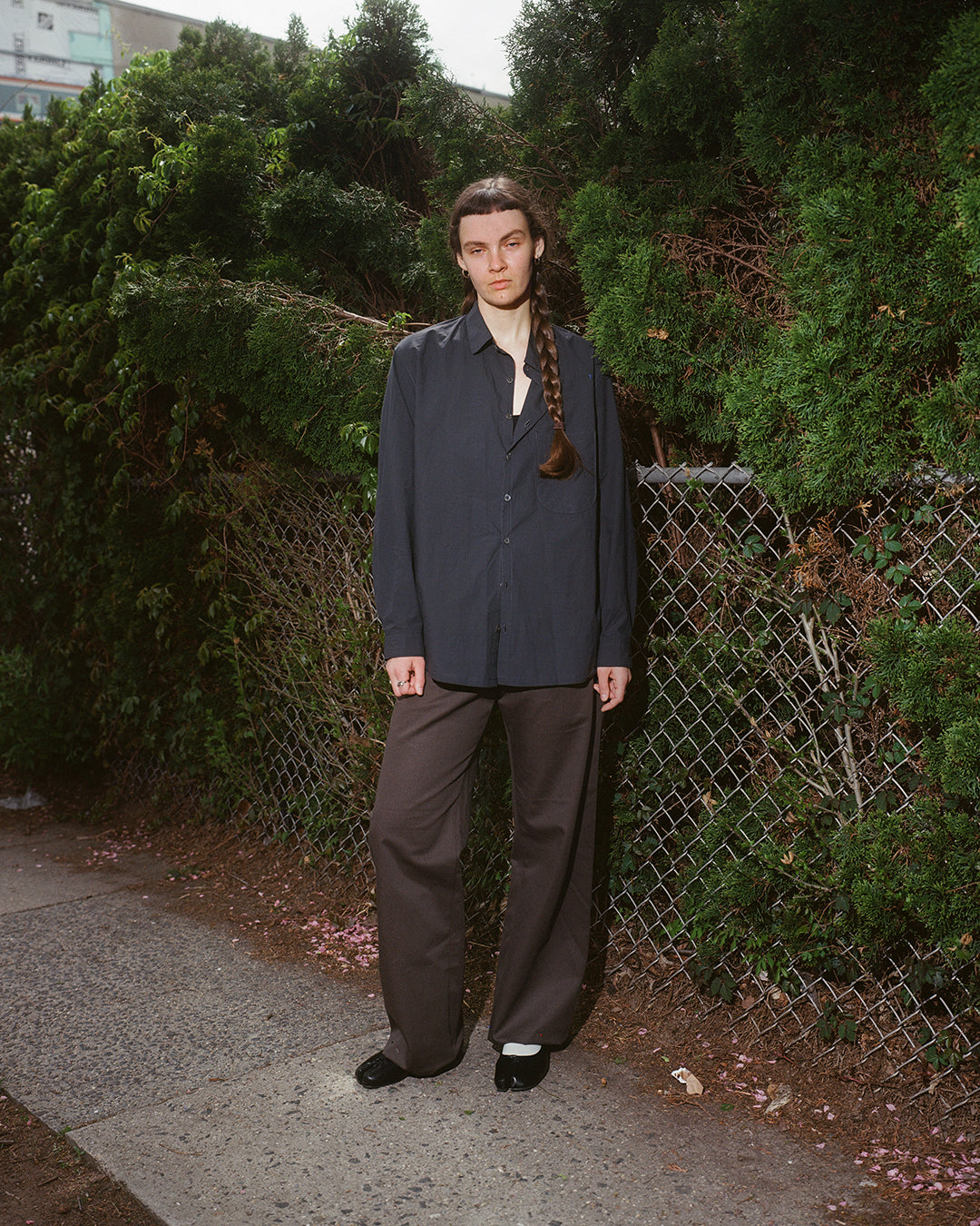 flat front trousers, cotton/hemp micro herringbone suiting