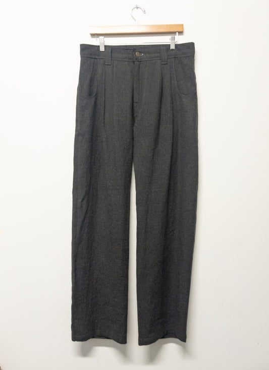 double pleat trousers, charcoal linen/wool