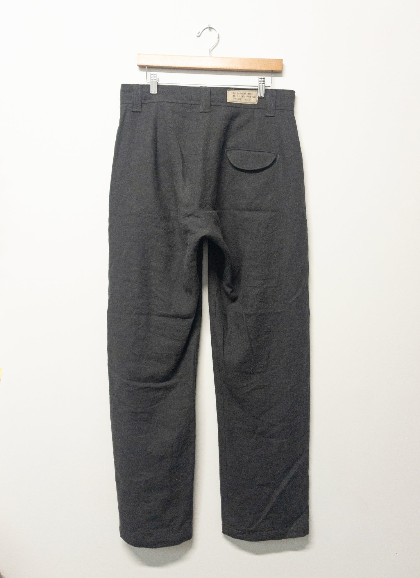 double pleat trousers, charcoal linen/wool