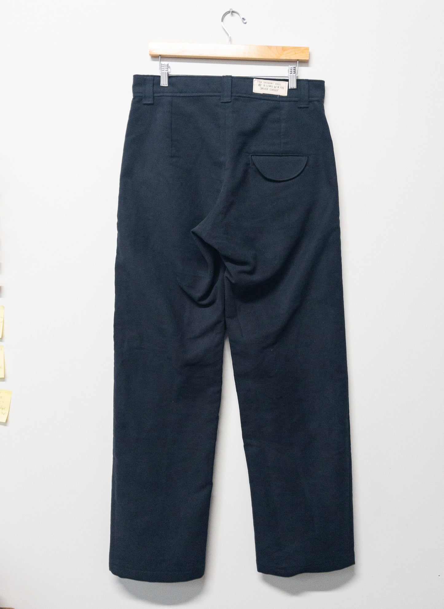 flat front trousers, navy cotton moleskin