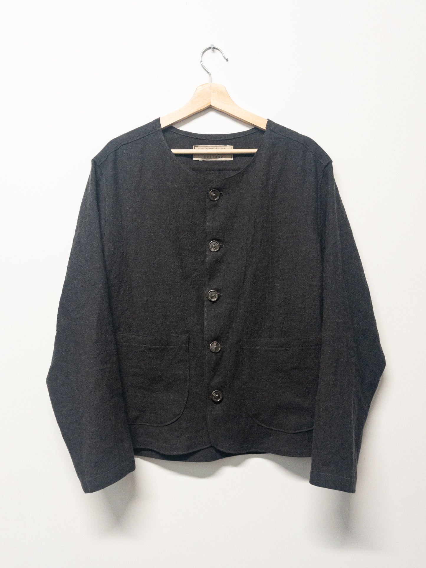 no collar jacket, charcoal linen/wool