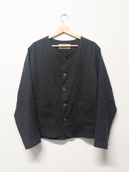 no collar jacket, charcoal linen/wool