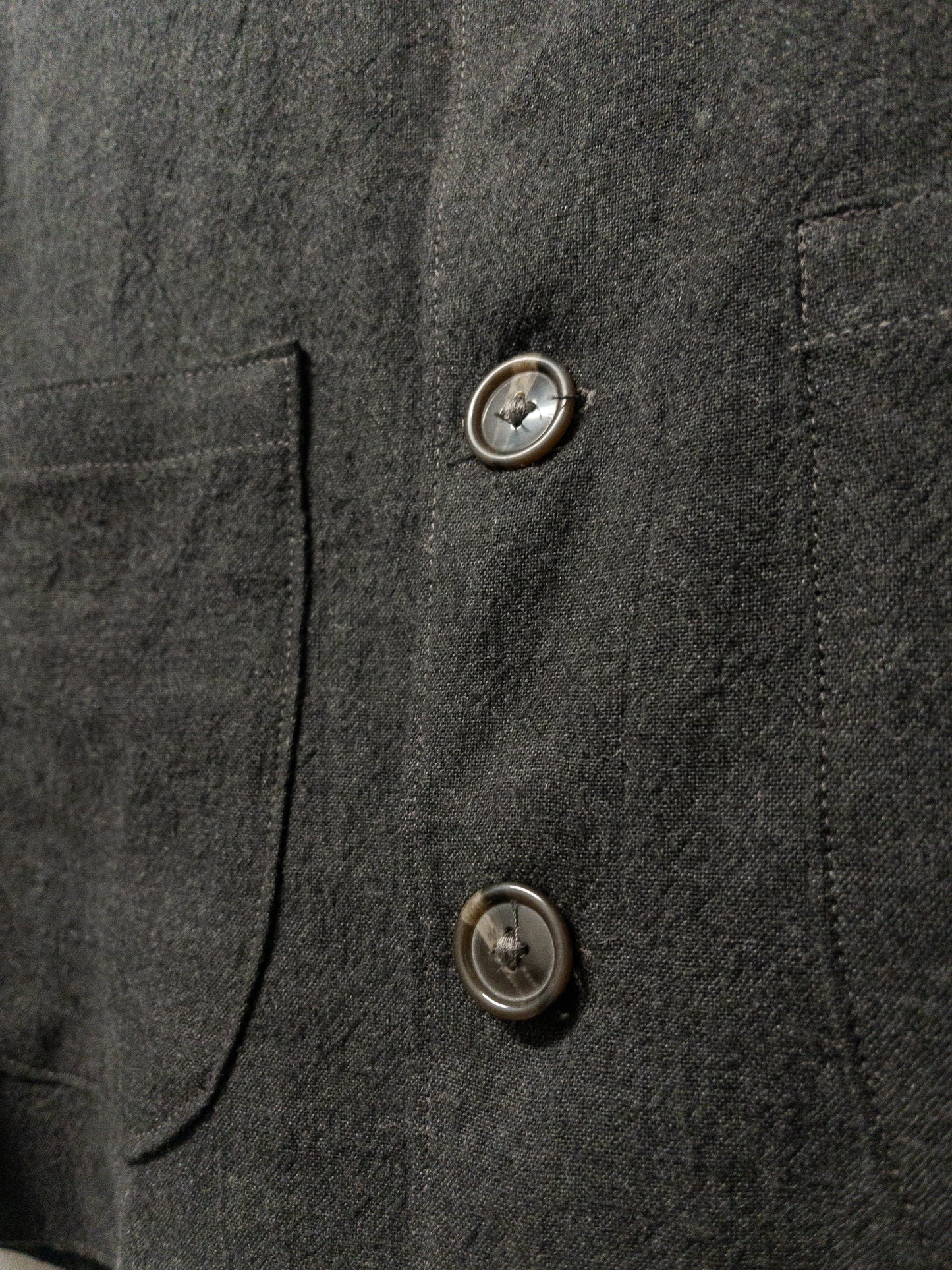 no collar jacket, charcoal linen/wool