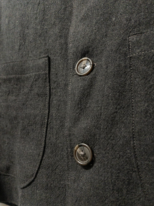 no collar jacket, charcoal linen/wool