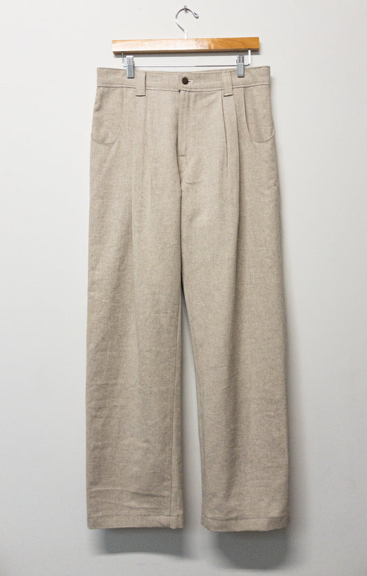 double pleat trousers, hemp/cotton/yak wool canvas