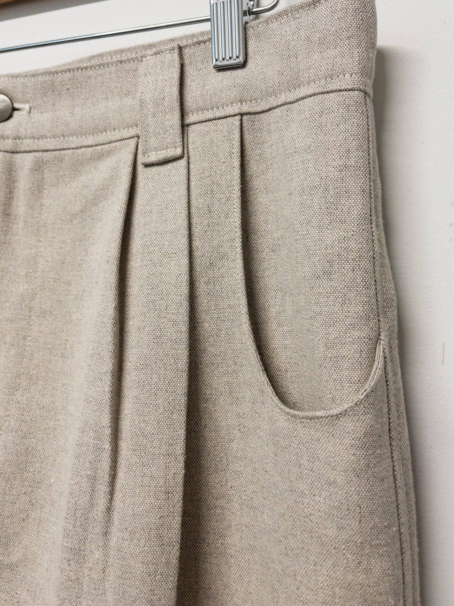 double pleat trousers, hemp/cotton/yak wool canvas