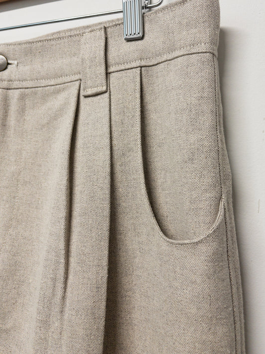 double pleat trousers, hemp/cotton/yak wool canvas