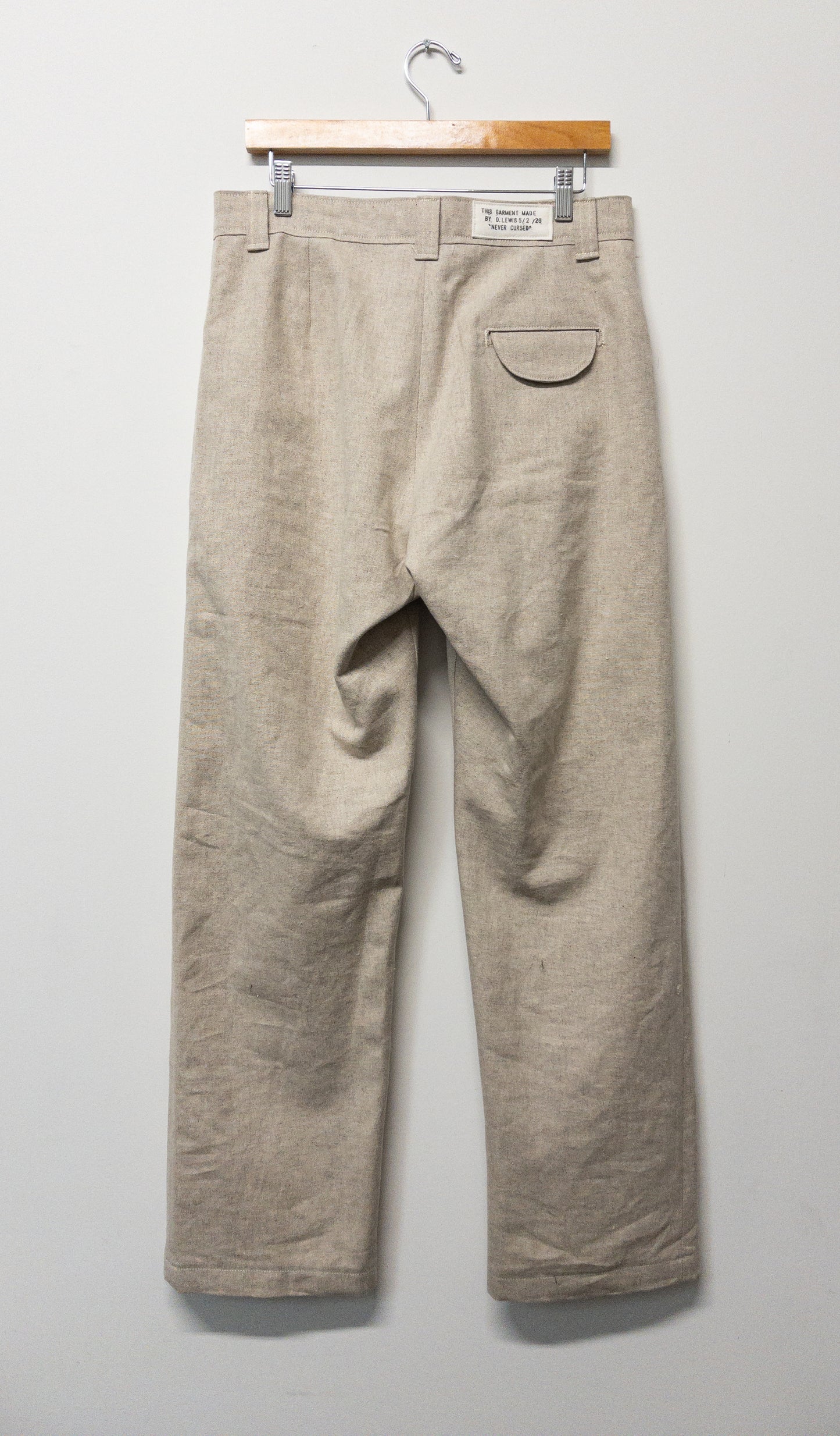 double pleat trousers, hemp/cotton/yak wool canvas
