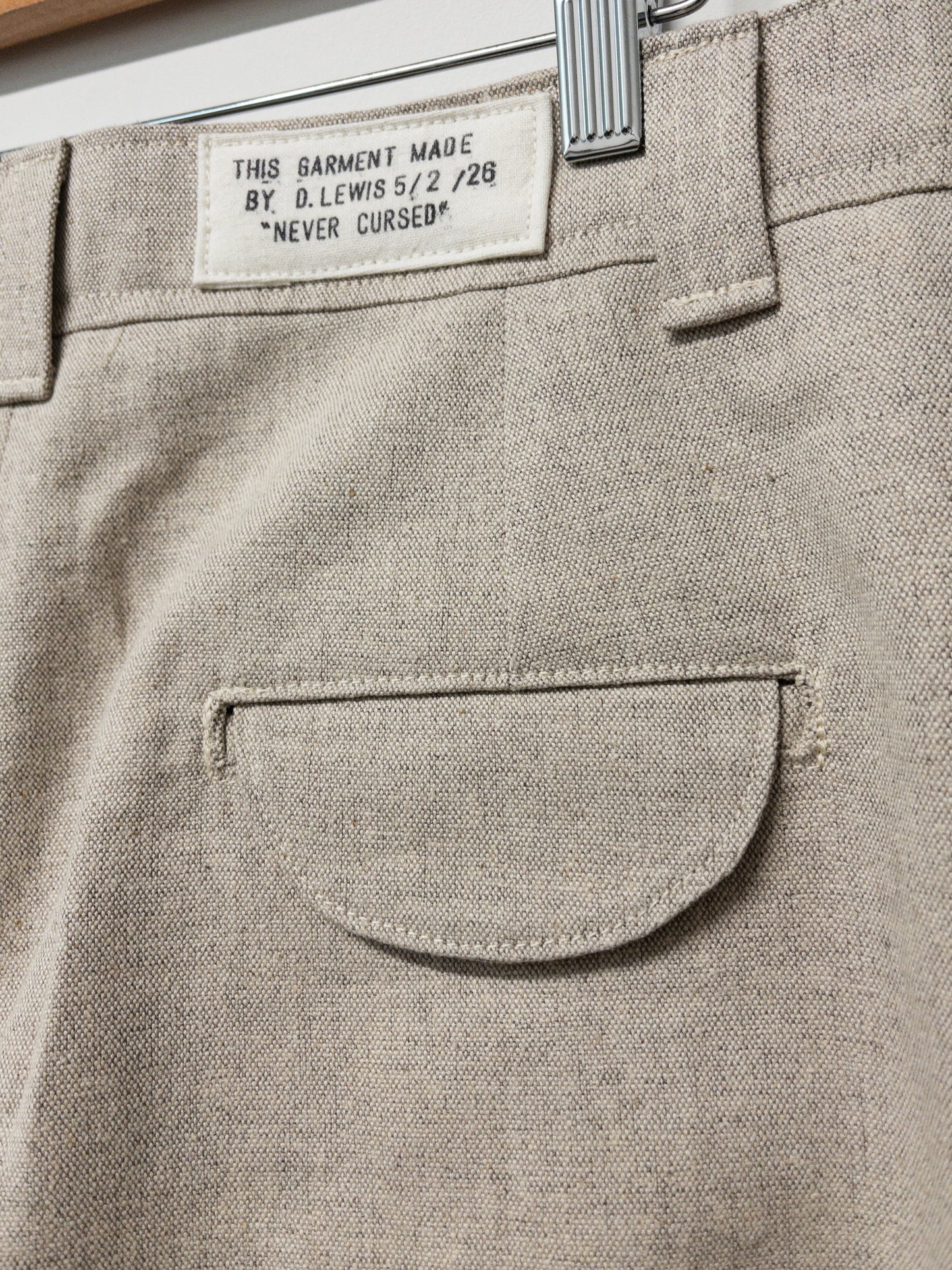 double pleat trousers, hemp/cotton/yak wool canvas