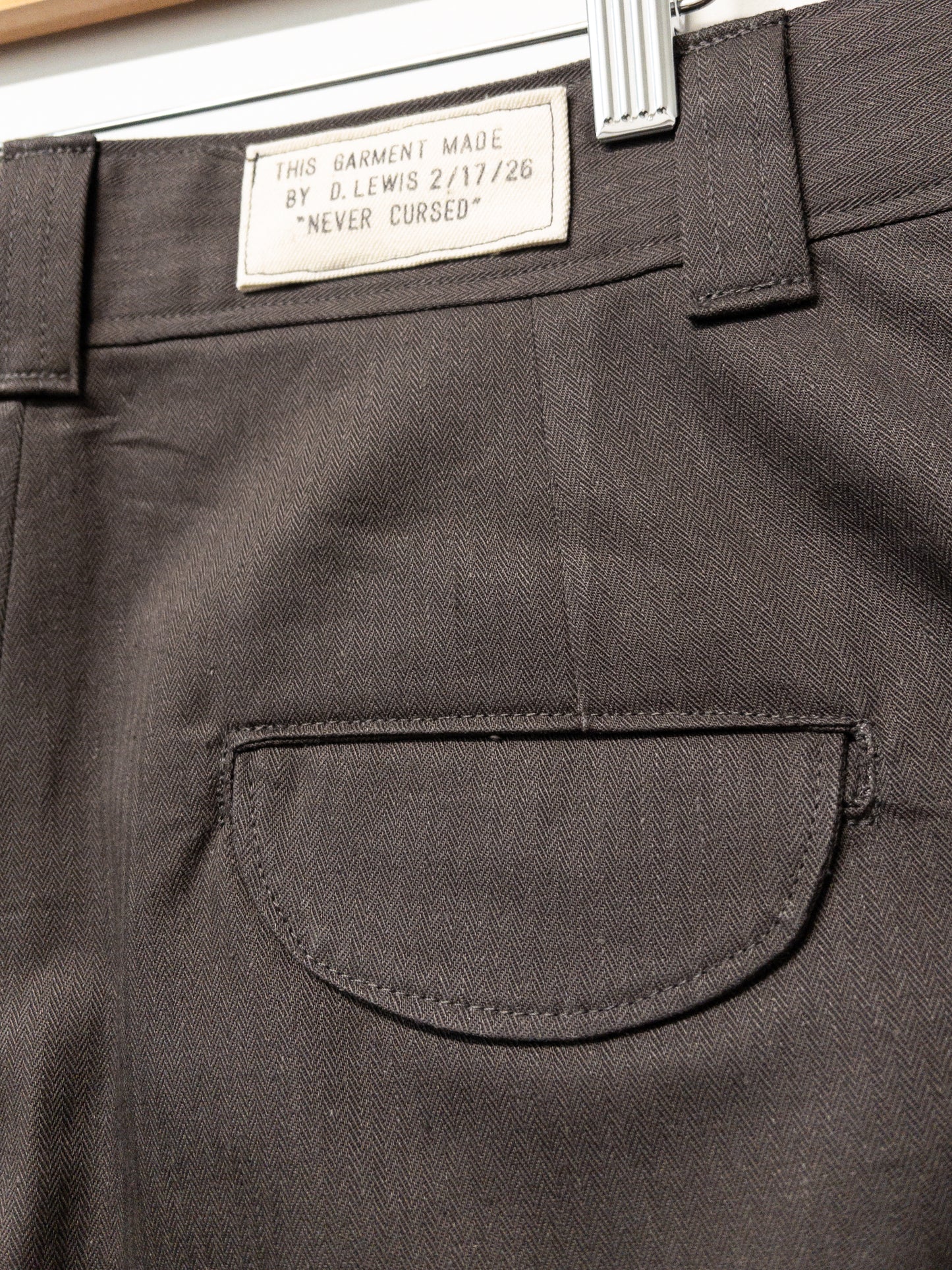 flat front trousers, cotton/hemp micro herringbone suiting