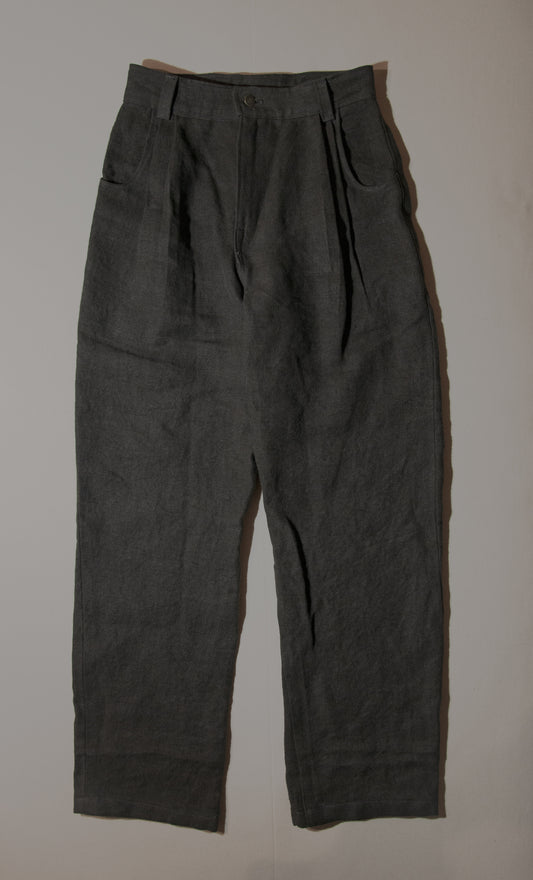 double pleated trousers in heavy belgian linen - dark taupe